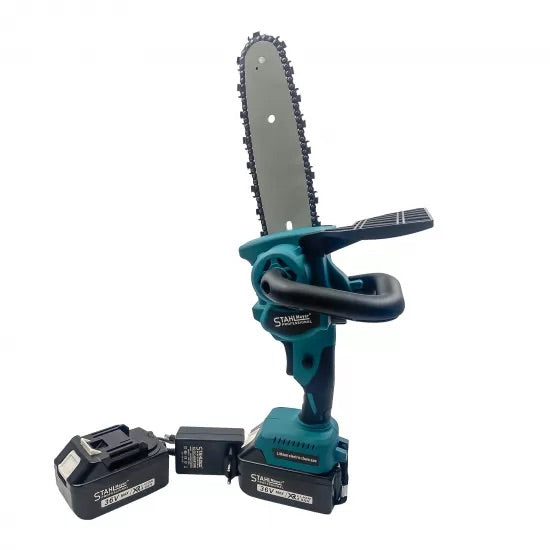 Drujbă electric portabil – 48V, lamă 15 cm, 2 acumulatori + 2 lanțuri incluse