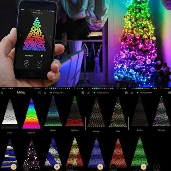 Instalație Smart RGB, lungime 8 m, pentru brad de Crăciun, cu aplicație