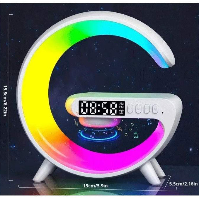 Lampă RGB multifuncțională – ceas, alarmă, difuzor și încărcare wireless
